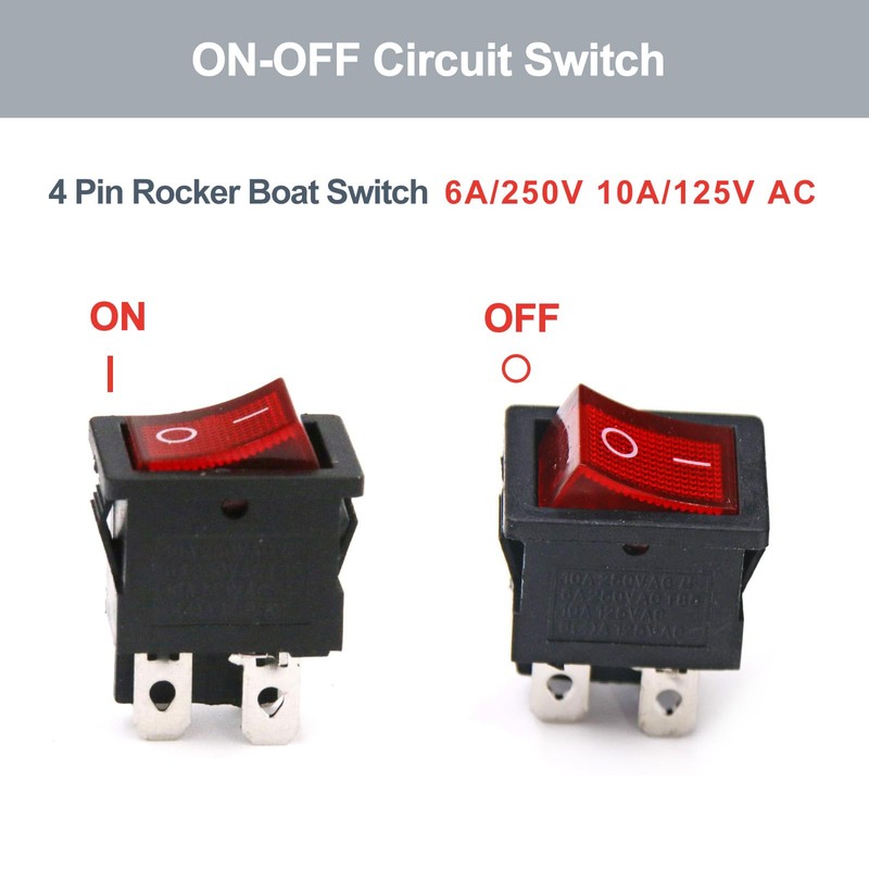 RuoFeng KCD1-104N ON-OFF 4 Pin 2 Position Red LED Light