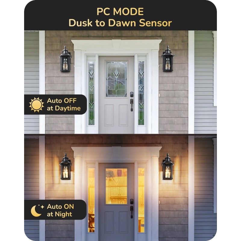 EDISHINE Outdoor Motion Sensor Porch Light Dusk to Dawn Wall