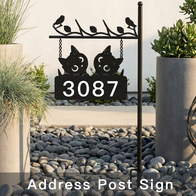 Metal Cat Address Sign, Home Numbers Plaque, Address Post Sign