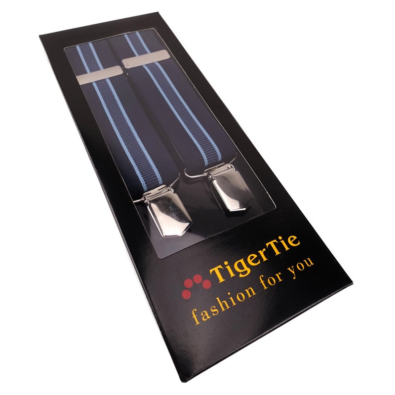 TigerTie Unisex Y-shaped braces with 3 extra strong clips, striped