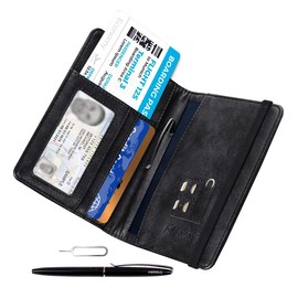 Passport Holder Cover Wallet - Rfid Blocking Leather Travel Accessories Card Case Document Organizer with Pen for Women Men(Black)