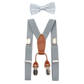 JAIFEI Juego de 4 clips de tirantes ajustables y pajarita a juego para niños pequeños, Gris,claro, Talla única