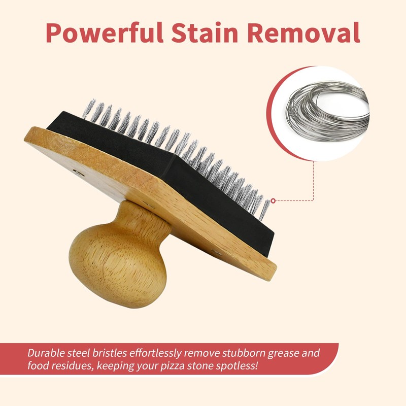 Pizza Stone Brush 4" x 5" Hardwood Handled Pizza Stone