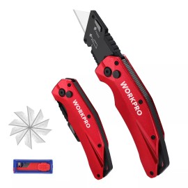 WORKPRO Folding Utility Knife Red with 10 Extra SK5 Blades Heavy Duty Metal NEW