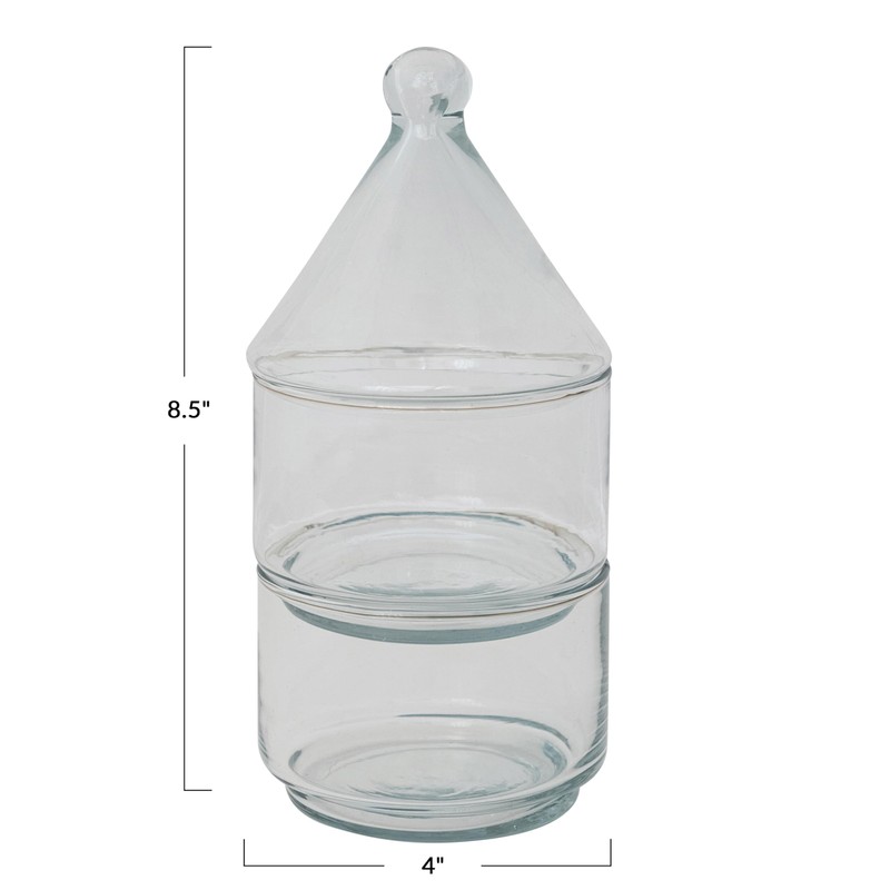 Bloomingville 2-Piece Hand-Blown Glass Stackable Jars with Lids, Clear