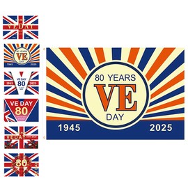 5ft VE Day 80th Anniversary Flag,VE Day Large Flag 80th Victory Flags 5*3FT,80 Years Victory In Europe Flags 80 Years VE-Flag Party Parades Celebration Decor Bunting Banner 2025 Gifts Memorabilia (F)