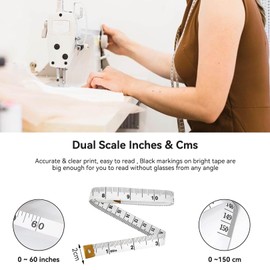 Dual Sided Measuring Tape, Soft Fabric Ruler, 150cm Tailor Sewing Tape, Flexible Body Measurement Tool, for Sewing, Tailoring, and Crafting (White)