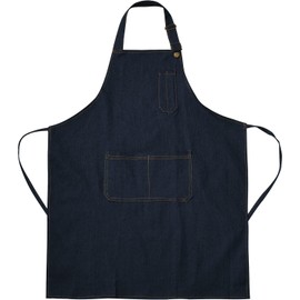Denim Apron with Pockets for Men Women Chef Kitchen BBQ Restaurant Grill Adjustable Neck Strap Long Ties Tool Aprons (Black, 7.5 * 6.8CM)