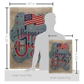 Angeleno Heritage Red White July Burlap Garden House Flag Kit Patriotic Fourth of Independence Day Fireworks BBQ United State American Decoration Banner Small Yard Gift Double-Sided, Made in USA