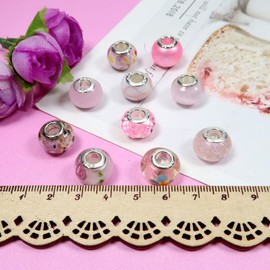 TOAOB 10pcs Pink Theme Big Hole Lampwork Beads Classic Glass Beads European Beads Murano Charms About 14x10.5mm Fit Snake Chain Bracelets