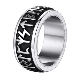 Supcare Rings for Men Tungsten Ring 316L Stainless Steel Viking Rune Finger Ring Viking Runes Spinner Ring Friendship Ring Punk Gothic Hip Hop Fashion Jewellery for Men Boys, Stainless Steel, No