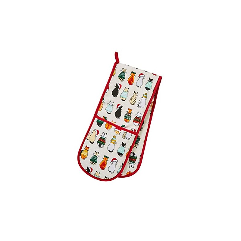 Kitchen Textiles Christmas Cats Waiting Recycled Cotton Double Oven Glove