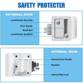 White RV Door Lock Replacement, RV Door Lock Latch Handle with Paddle Deadbolt 4 Keys, Camper Entry Door Latch with Zinc Alloy Upgraded Metal, RV Lock for Camper Horse Trailer Cargo Hauler