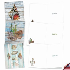 The Best Card Company 20 Assorted Boxed Thank You Note Card Set w/Envelopes 2 each, 10 Design (4 x 5.12 Inch) - Seashell Driftwood AM6118TYG-B2x10