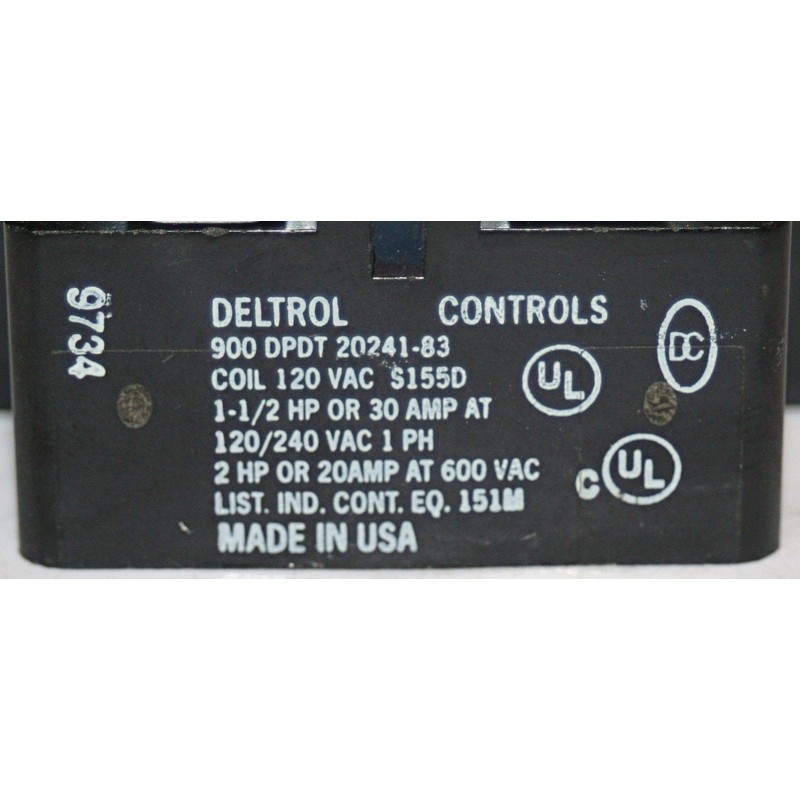 Deltrol Controls 900 DPDT 20241-83 Electromechanical Power Relay 120VAC 30A