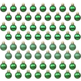 Sea Team 64-Pack Christmas Ball Ornaments with Strings, 25mm/0.98" Small Size Baubles, Shatterproof Plastic Christmas Bulbs, Hanging Decorations for Xmas Tree, Holiday, Wedding, Party, Green