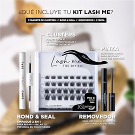 JGLashes - Lash me The DIY kit. Kit de extensiones de pestañas en casa, racimos de pestañas medidas 8-12 mm, curvatura C, banda invisible, incluye Bon