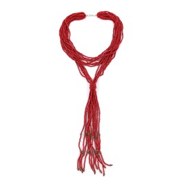 SHOP LC DELIVERING JOY Jewelry Ceramic Red Multi Strand Gemstone Beads Double Wrist Layered Choker Beaded Necklace for Women Jewelry Birthday Gifts for Women Size 22" Birthday Gifts