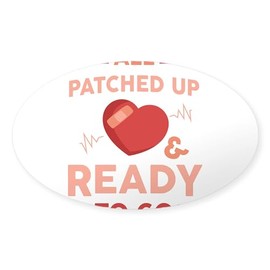 CafePress Open Heart Surgery Survivor All Patched Up Sticker Oval Car Bumper Sticker