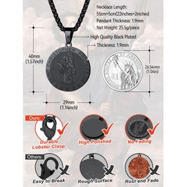 FaithHeart Stainless Steel Men’s Necklace with Saint Christopher/Saint Paul/Saint Anthony/Saint Thomas/Saint Patrick/Saint Joseph/Saint Augustine, Silver/18K/Black, Oval/Round, 01 Saint Christopher, 06 Black/Round