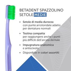 Betadent Medium Brush - Medium Bristles with Rounded Tips for a Gentle Yet Effective Anti-Plaque Effect, Assorted Colours