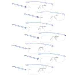 READING GLASSES 7 pack Small Lens Rimless Readers (Blue Arm)