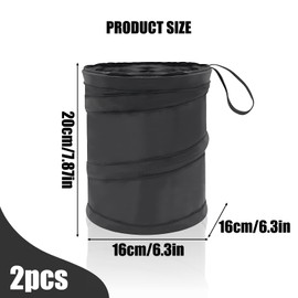 2 Pcs Car Bin, 20x16cm Foldable Car Bins for Front and Back of Car, Black Camping Bin for Car, Portable Mini Trash Can Ideal for Vehicle Clean and Organized and Camping