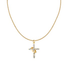 WishOne Upgraded Crown Cross Necklace for Women 18K Gold Plated Crown Cross Pendant Necklace Simple Diamond Gold Necklaces Faith Cross Jewelry First Communion Necklace, 40cm, Copper, No Gemstone