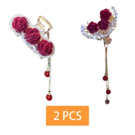Traziewell Flower Hair Clip 2 Pcs Rose Hair Claw Clips Decorative Hair Barrettes Non Slip Jaw Clip Small Floral Hair Clips for Women Girls 2708