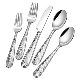 Stapava 20-Piece Hammered Silverware Set for 4, Heavy Duty Stainless Steel Cutlery Set, Food Grade Flatware Eating Utensils Sets Include Forks Spoons and Knives Set, Mirror Polished, Dishwasher Safe