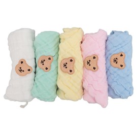 5PCS Cotton Kids Face Towels Good Absorbent Skin Friendly Reusable Soft Hand Drool Towels Bear