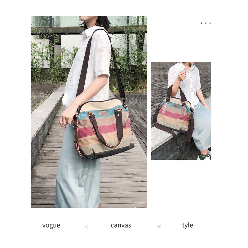 Women's Canvas Handbag Rainbow Design Tote Bag Large Capacity Shoulder