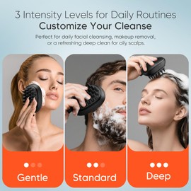 EKZ 2-in-1 High-Frequency Scalp & Facial Cleansing Brush – Built-in Silicone Scalp Brush with Removable Facial Cover, Type-C Rechargeable, Waterproof for Daily Head and Face Use