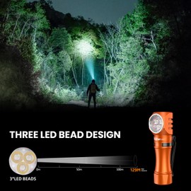 Wurkkos Flashlight Rechargeable 1200 Lumens Small Flashlights with Magnet - HD10 Right Angle Flashlight with Anduril 2.0 RGB UI, IP68 Pocket Flash Light for Headlamp Use,Working,Hiking,-4000K-Orange