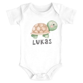 SpecialMe® Baby Bodysuit with Name Print Turtle Watercolour Short-Sleeved Organic Cotton, turtle white
