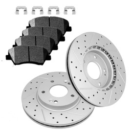 Fraxle Front Drilled & Slotted Disc Brake Rotors and Ceramic Brake Pads kit for2011-2016 Hyundai Elantra, Velo-ster, 2014-2016 Kia Forte, Forte5