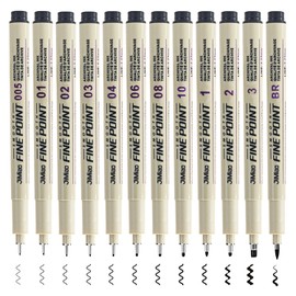 EUZUXU 12 Piece Fineliner Pen Set, Micron Fineliner with 12 Different Line Widths Ink Pen, Black Felt Tip Pens, Pigment Liner Set, for Art Drawing, Sketching