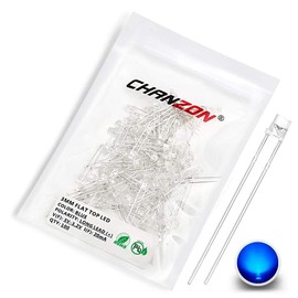 Chanzon 100 pcs 3mm Blue LED Diode Lights (Clear Flat Transparent DC 3V 20mA) Bright Lighting Bulb Lamps Electronics Components Indicator Light Emitting Diodes