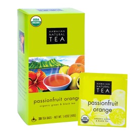 Hawaiian Natural Passion Fruit Orange Flavored Organic Tea - Tropical Fruit Green & Black Tea Blend, Perfect Daily Cup & Gift - 20 Bags