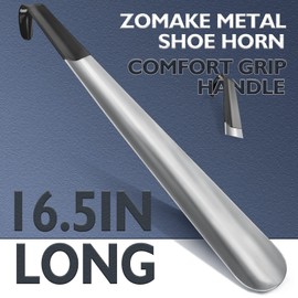 ZOMAKE Metal Shoe Horn: Long Handle ShoeHorn for Seniors Men Women and Kids - Shoehorn Helper for Boots and Shoes,2psc,Long 16.5"-Travel Size 7.5"