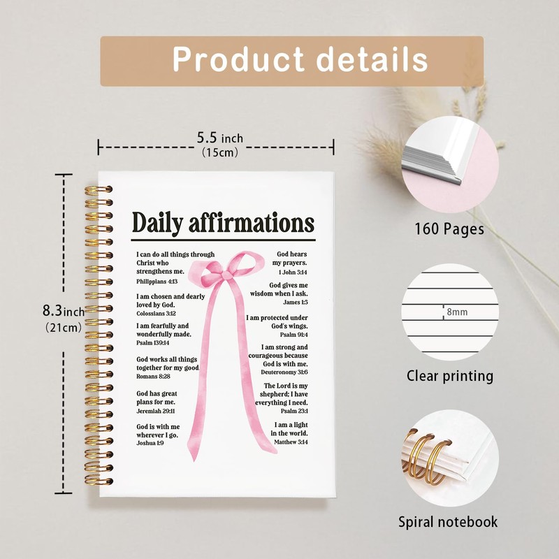 MOFUYU Bible Study Journal Supplies, Pink Bow Bible Notebook for
