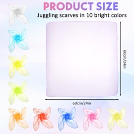 Bewudy 10Pcs Sensory Scarves, Dance Juggling Scarf Multi-Colour Chiffon Scarf Baby Sensory Toys Performance Rhythm Band Scarves Props 60 x 60 cm