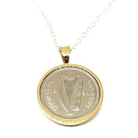 Solid Pendant 1934 Lucky Irish sixpence 91st Birthday plus a Sterling Silver 18in Chain GLD