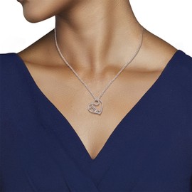 Jewelili - Collar con colgante de plata de ley de 1/5 quilates con diamantes blancos en forma de corazón para mamá (45,7 cm)