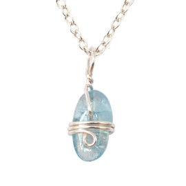 Designs by Nature Gems Handmade Women’s Aquamarine Charm Necklace 18 inch Chain Silver Plated, March & July Birthstone
