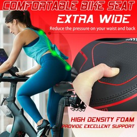 BUCKLOS Extra Wide Bike Seat Cushion for Exercise Bike - Men Women Comfort Soft Foam Padded Bicycle Seats - Comfortable Big Saddle for Stationary/Peloton/Spin Bike/Ebike