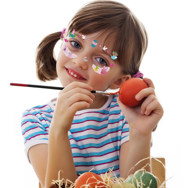 10 Pcs Easter Bunny Face Stickers - Glitter Temporary Face