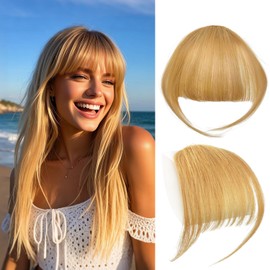 Clip in Bangs 100% Human Hair with Temples Hairpieces Air Hair Bangs Clip in Hair Extensions for Party and Daily Wear(Ash Blonde)