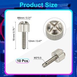 sourcing map 10 Pcs Computer Case Thumb Screws, M3x12 Thread PC Computer Case Fastener Thumb Screws for DIY PC Cover Power Supply PCI Slots Hard Drives
