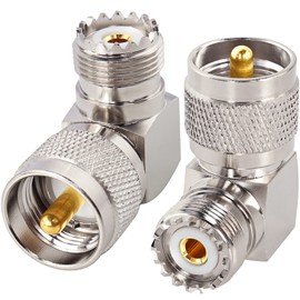 MOOKEERF PL259 Male to UHF Female Right Angle Adapter, 2-Pack UHF Male to SO239 Female L Shape 90 Degree RF Coax Connector CB Radio Connectors